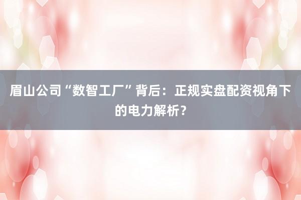 眉山公司“数智工厂”背后：正规实盘配资视角下的电力解析？