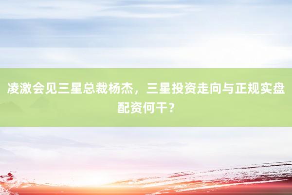 凌激会见三星总裁杨杰，三星投资走向与正规实盘配资何干？