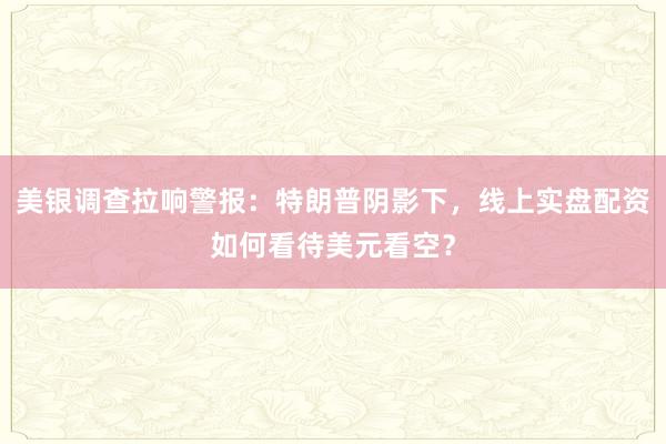 美银调查拉响警报：特朗普阴影下，线上实盘配资如何看待美元看空？