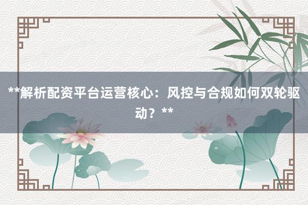 **解析配资平台运营核心：风控与合规如何双轮驱动？**