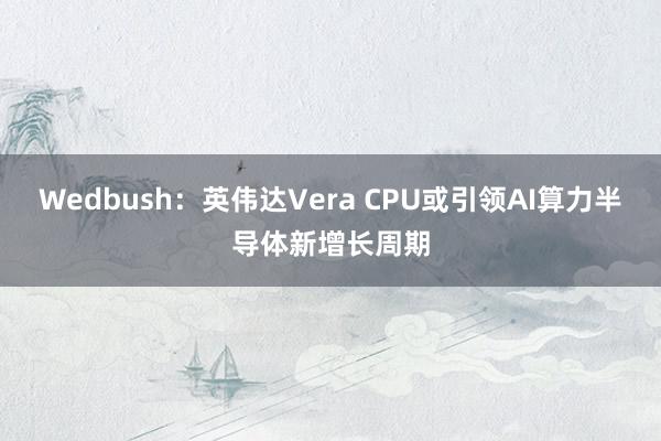 Wedbush：英伟达Vera CPU或引领AI算力半导体新增长周期