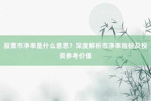 股票市净率是什么意思？深度解析市净率指标及投资参考价值