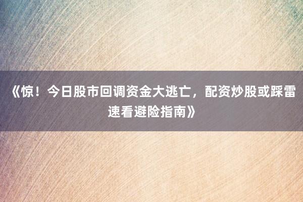 《惊！今日股市回调资金大逃亡，配资炒股或踩雷速看避险指南》