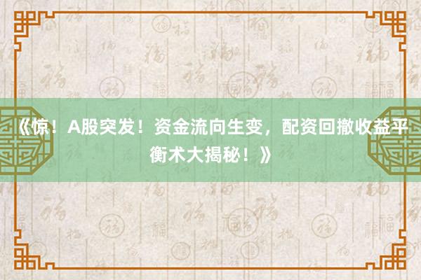 《惊!A股突发!资金流向生变,配资回撤收益平衡术大揭秘!》