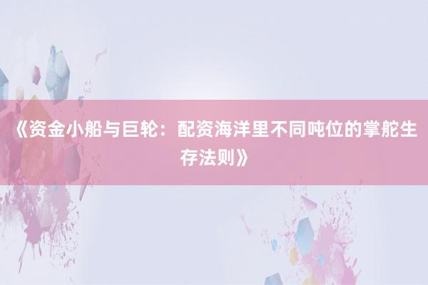 《资金小船与巨轮：配资海洋里不同吨位的掌舵生存法则》