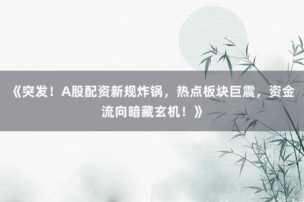 《突发！A股配资新规炸锅，热点板块巨震，资金流向暗藏玄机！》