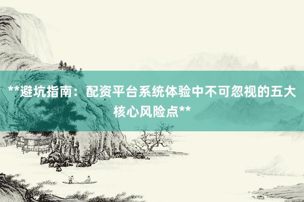 **避坑指南：配资平台系统体验中不可忽视的五大核心风险点**