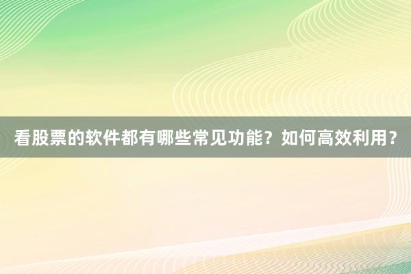 看股票的软件都有哪些常见功能？如何高效利用？