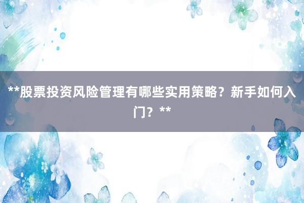 **股票投资风险管理有哪些实用策略？新手如何入门？**