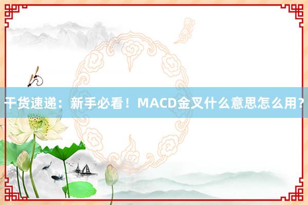 干货速递：新手必看！MACD金叉什么意思怎么用？