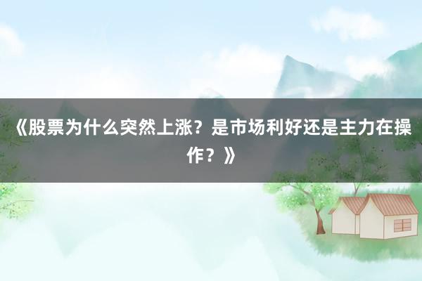 《股票为什么突然上涨？是市场利好还是主力在操作？》
